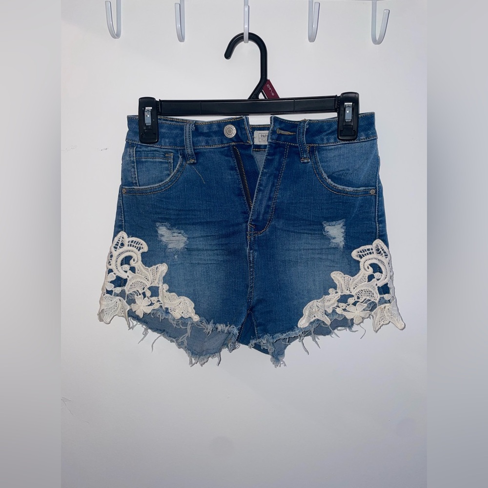 Denim Lace Trim Women Shorts